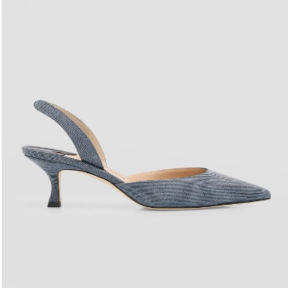 Manolo Blahnik Carolyne Denim Blue Pumps 37 - Picture 1 of 10